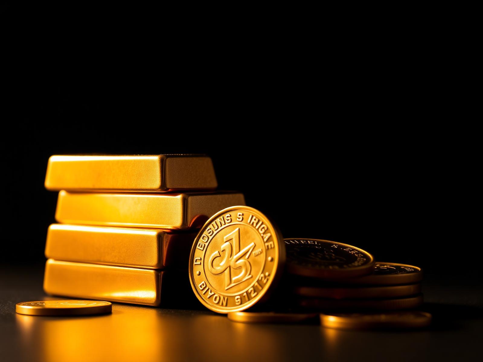 Stacked polished copper bars and coins under warm light